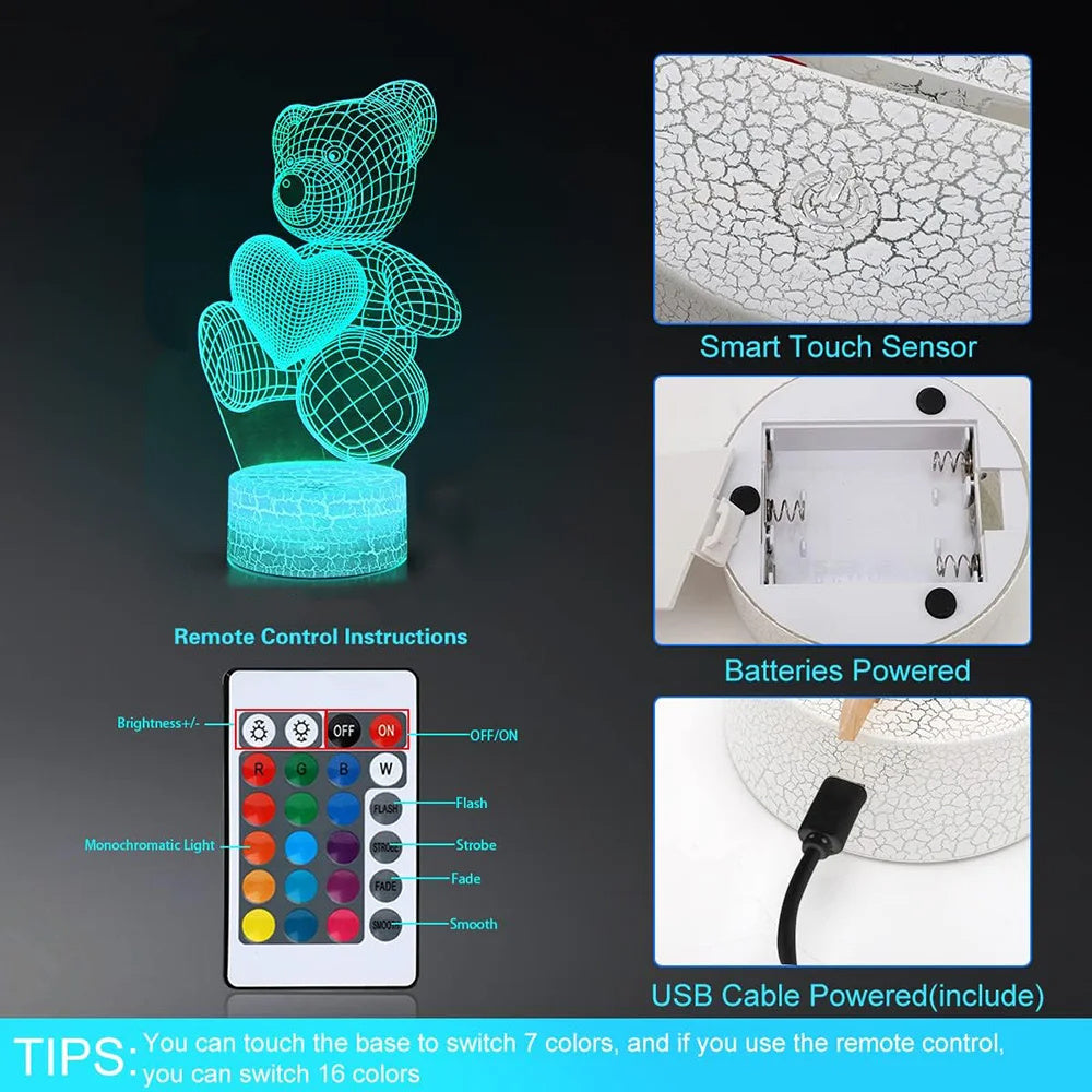 3d led Bear valentine gift