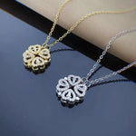Retro Magnetic Folding Heart Shaped Four Leaf Clover Pendant Necklace Women Love Clavicle Chain Gifts Openable Choker Jewelry